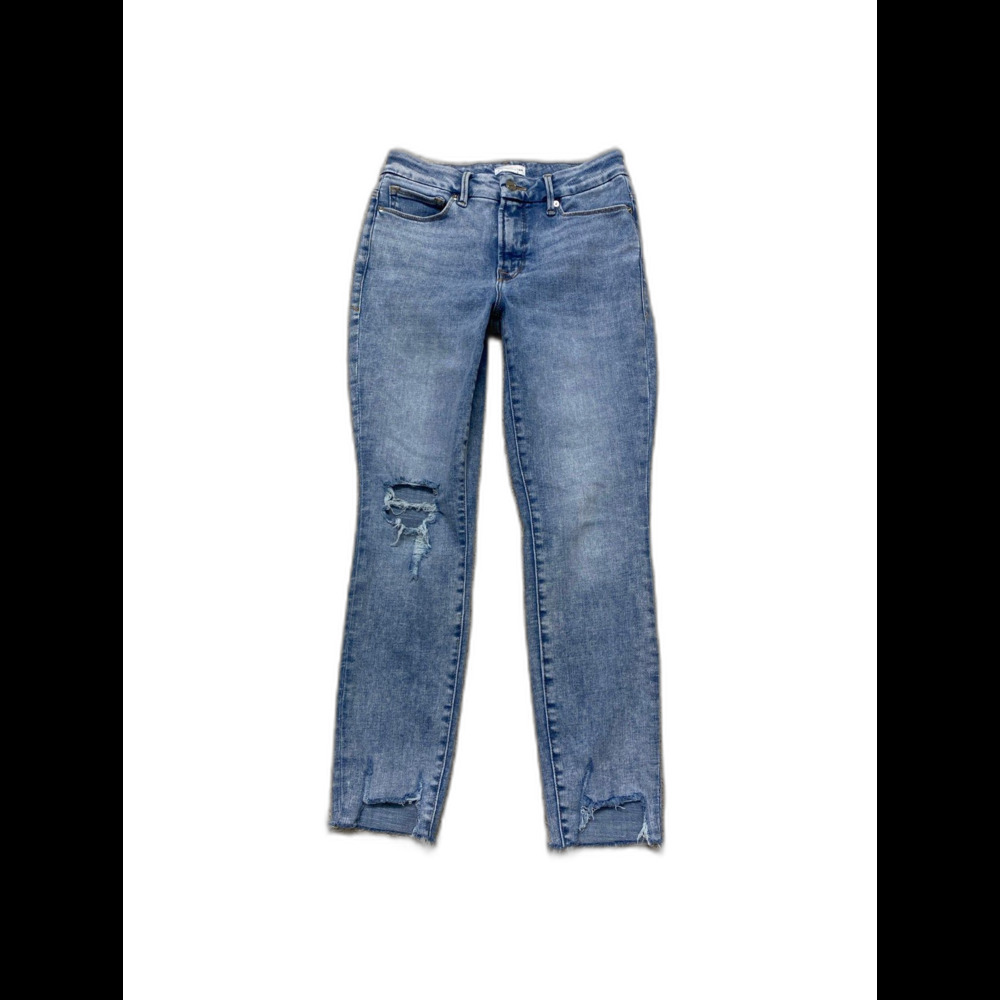 6/28 Good American Good Legs Mid Rise Distressed Skinny Raw Step Hem